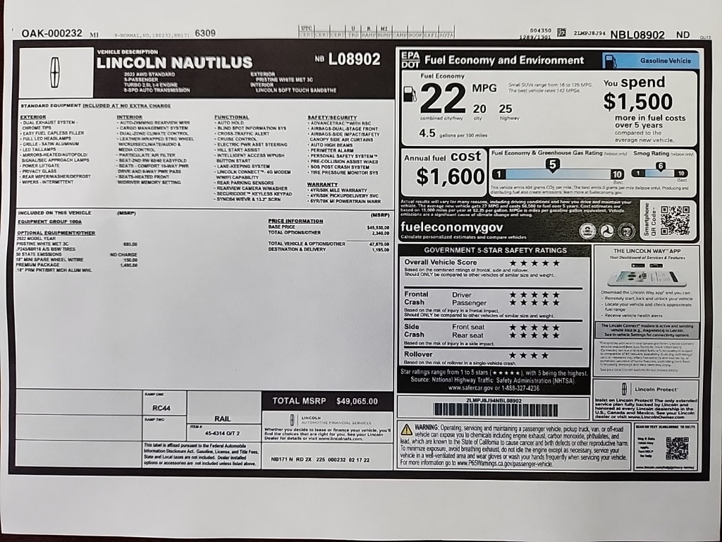 Used 2022 Lincoln Nautilus Standard